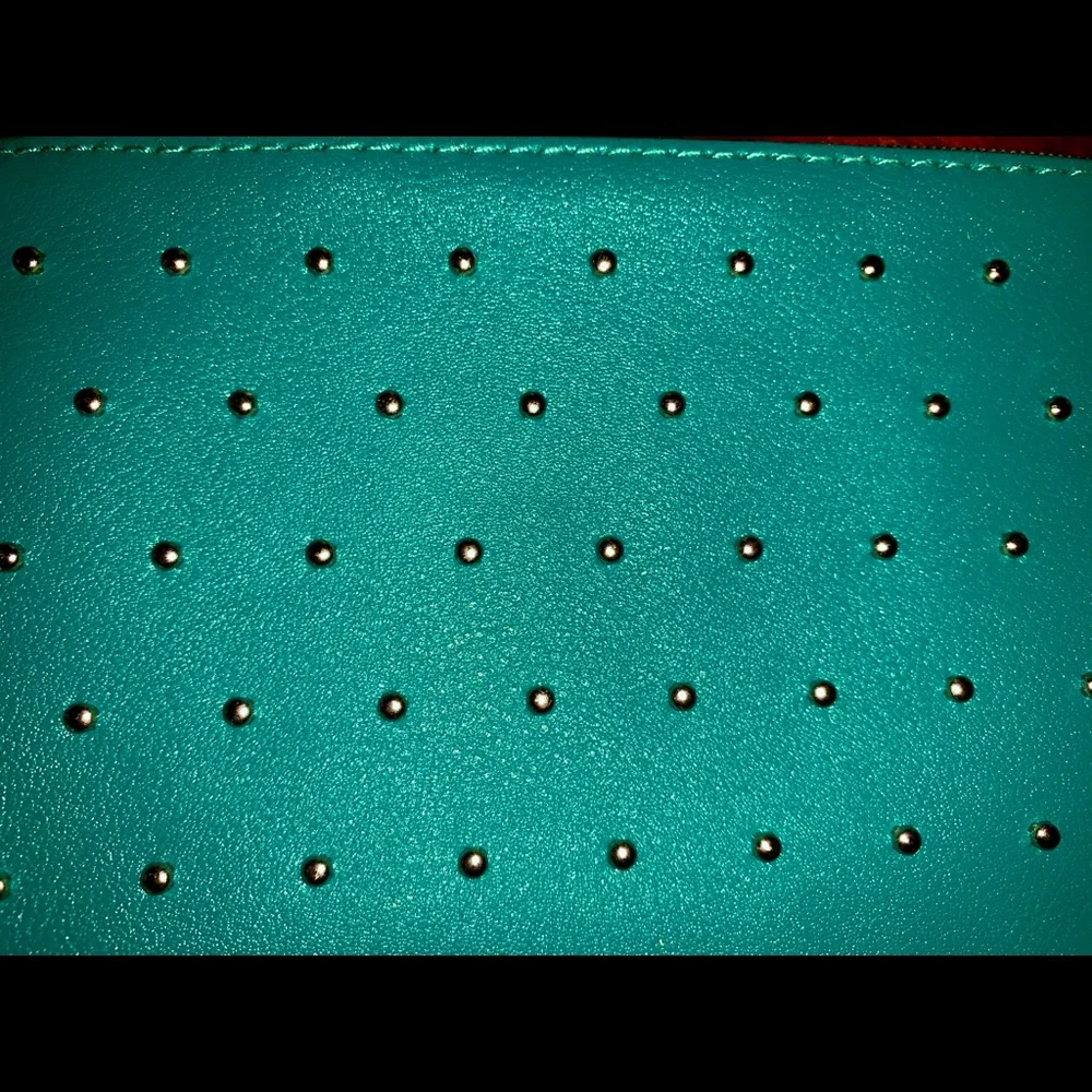 NWOT Turquoise make up bag with gold studs yellow trim IPSY